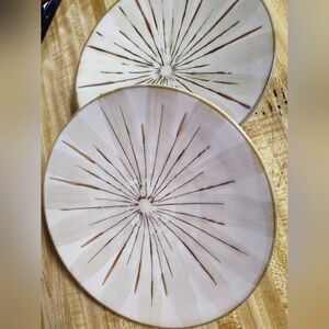 2 PIER ONE Sanctuary Stoneware 8.5” Salad Plates Brown Cream Starburst Pattern